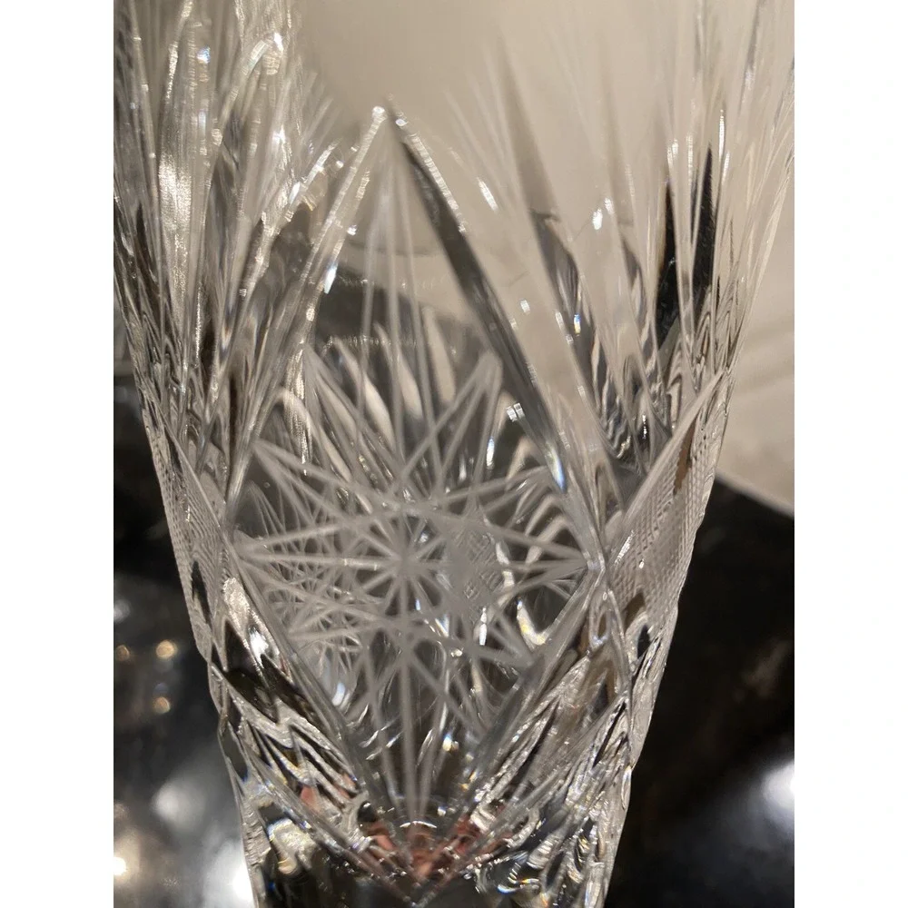 Bohemian Crystal Glass Set of 7 Champagne Flute Wine Glasses 12 oz Hand Cut